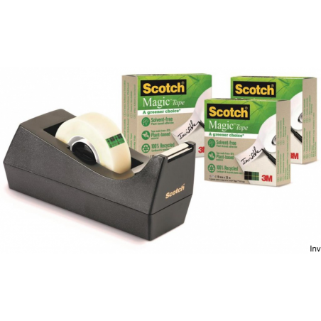 Taśma biurowa Scotch Magic Greener Choice 19mm x 33m, 3 sztuki, podajnik C-38 gratis, transparentna