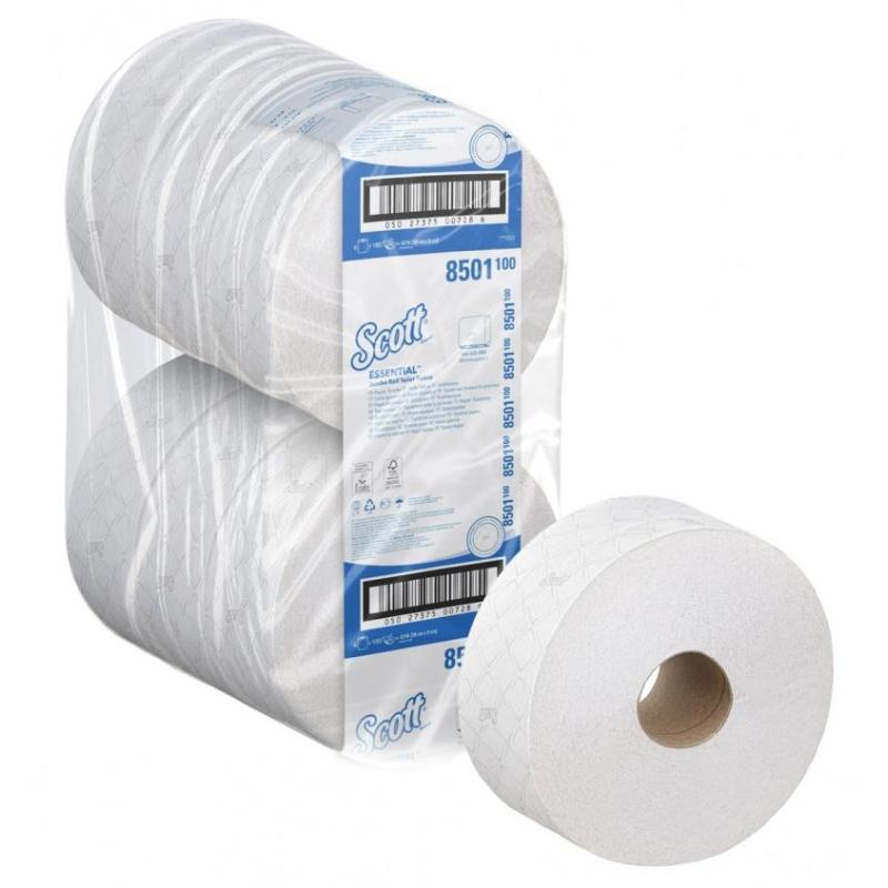 Papier toaletowy Jumbo SCOTT Essential, 2-warstwowy, 6 rolek x 1053 listki, biały