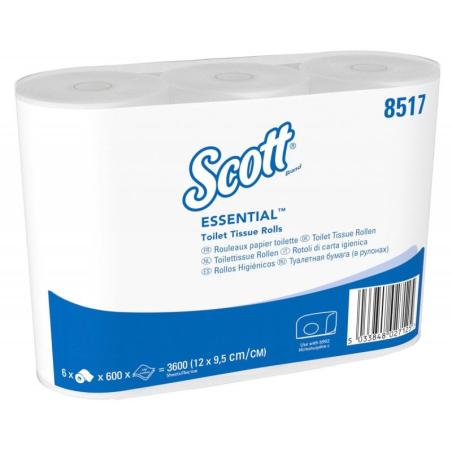 Papier toaletowy SCOTT Essential, 2-warstwowy, 6 rolek x 600 listków, biały