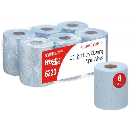Ręcznik papierowy WYPALL L10 General Clean, 1-warstwowy, centralne odwijanie, 6 rolek x 280 listków, niebieski