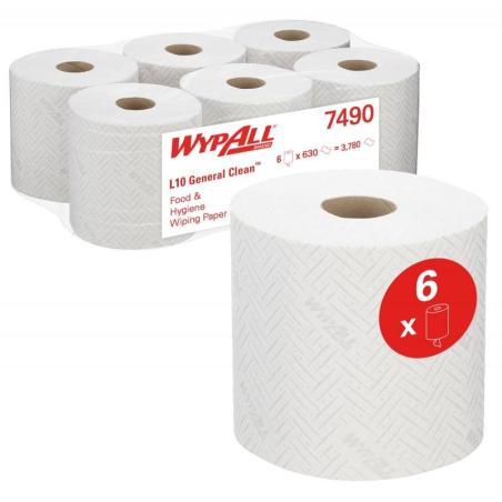 Ręcznik papierowy WYPALL L10 General Clean, centralne odwijanie, 1-warstwowy, 6 rolek x 630 listków, biały