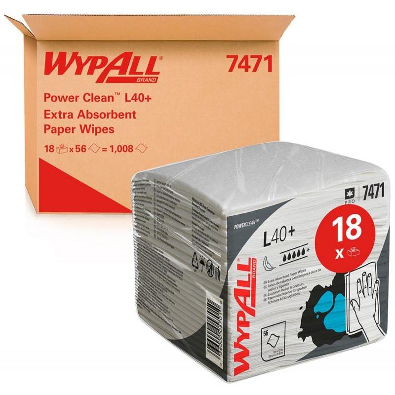Czyściwo składane WYPALL L40+ Power Clean, 1-warstwowe, 30,4x31,7cm, 18 x 56 listków, białe