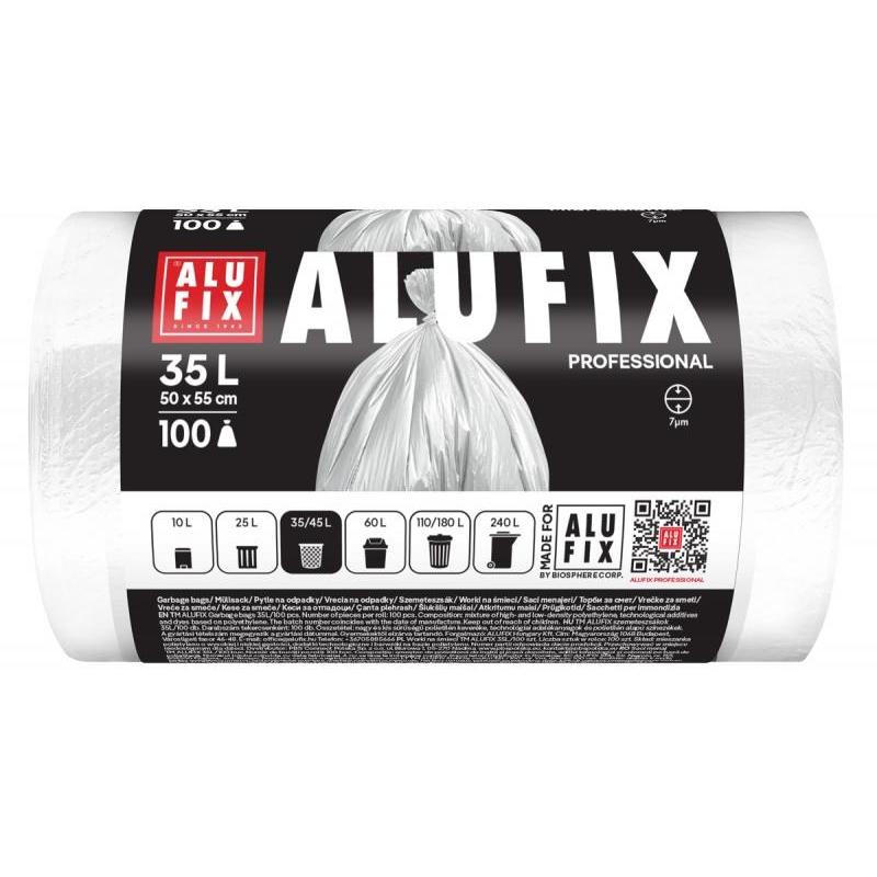 Worki na śmieci ALUFIX Professional, HDPE, 50x55cm, 7 μm, 35l, 100 szt., białe