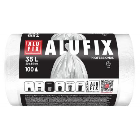 Worki na śmieci ALUFIX Professional, HDPE, 50x55cm, 7 μm, 35l, 100 szt., białe