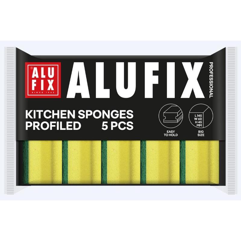 Gąbki kuchenne ALUFIX Professional, profilowane długie, 145x60x45mm, 5 szt., żółte