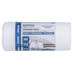 Worki na śmieci DONAU PROFESSIONAL, wytrzymałe, mocne, łazienkowe, z uszami, 20l, 30 szt., białe