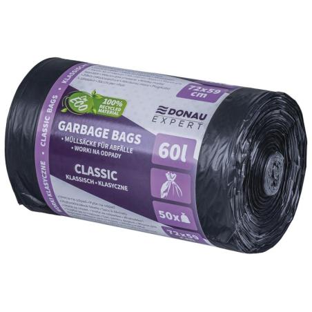 Worki na odpady DONAU EXPERT, klasyczne, LDPE, 60l, 50 szt., czarne