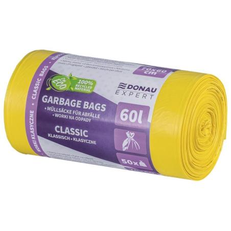 Worki na odpady DONAU EXPERT, klasyczne, LDPE, 60l, 50 szt., żółte