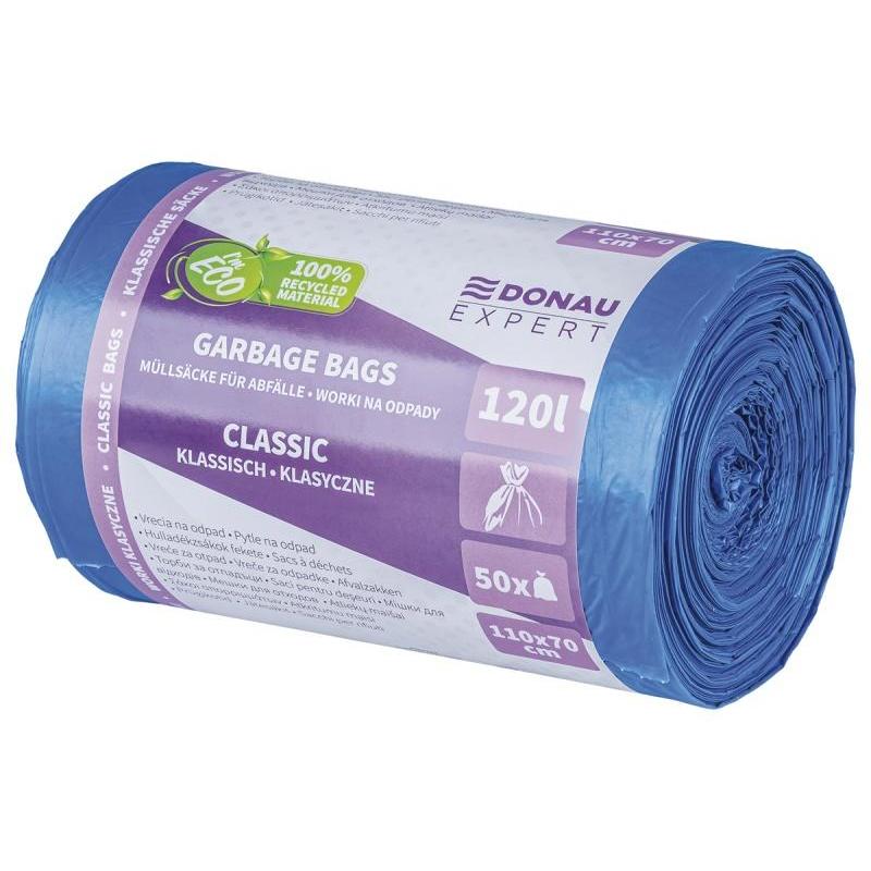 Worki na odpady DONAU EXPERT, klasyczne, LDPE, 120l, 50 szt., niebieskie
