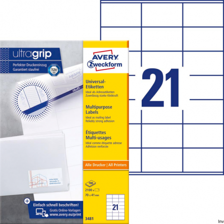 Etykiety uniwersalne Avery Zweckform 70 x 41 mm, 100 arkuszy, białe, do druku laserowego i atramentowego