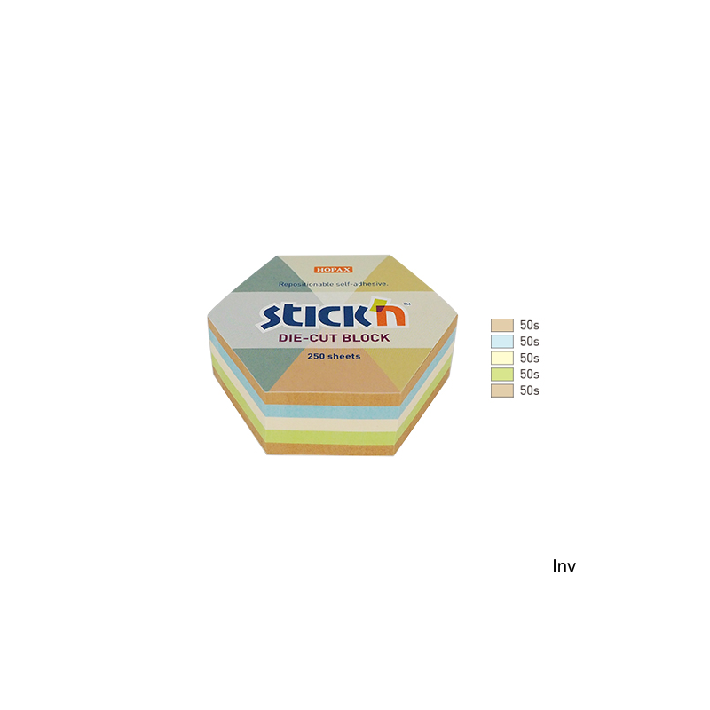 StickN Notes sześciokątne 61x70mm pastelowe mix 5 kolorów recykling 250 sztuk