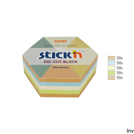 StickN Notes sześciokątne 61x70mm pastelowe mix 5 kolorów recykling 250 sztuk