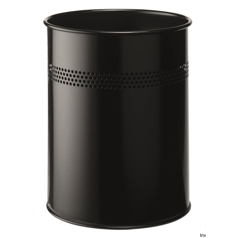 Kosz na śmieci metalowy czarny Durable 15l z perforacją 30 mm, wymiary 315 x 260 mm