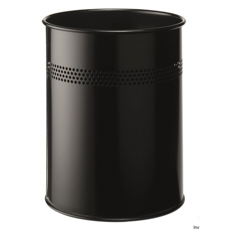 Kosz na śmieci metalowy czarny Durable 15l z perforacją 30 mm, wymiary 315 x 260 mm