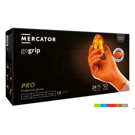 Rękawice nitrylowe bezpudrowe mocne/grube MERCATOR, GOGRIP pomarańczowe, (50 szt.), rozmiar M, RP30061003