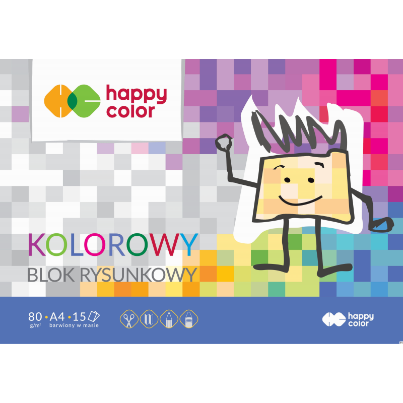 Blok rysunkowy A4 15 arkuszy kolorowy 80g Happy Color