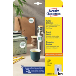 Etykiety papierowe Avery Zweckform 20 mm białe okrągłe z trwałym klejem 880 sztuk, 10 arkuszy A4
