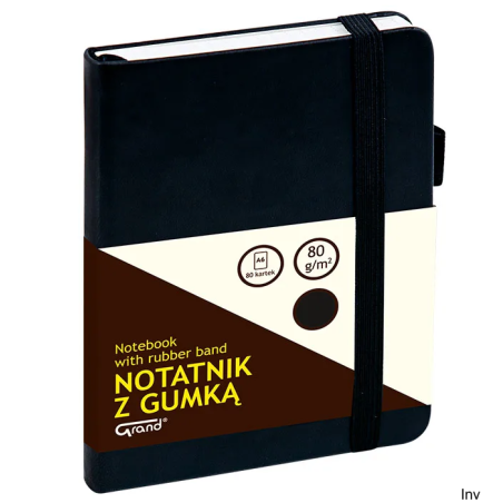Notatnik A6 czarny kratka 80 kartek z gumką Grand