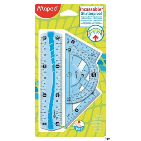 Zestaw linijek niełamliwych Maped FLEX MINI 20 sztuk, kolor niebieski i zielony, w tym linijka 15 cm, ekierki i katomierz
