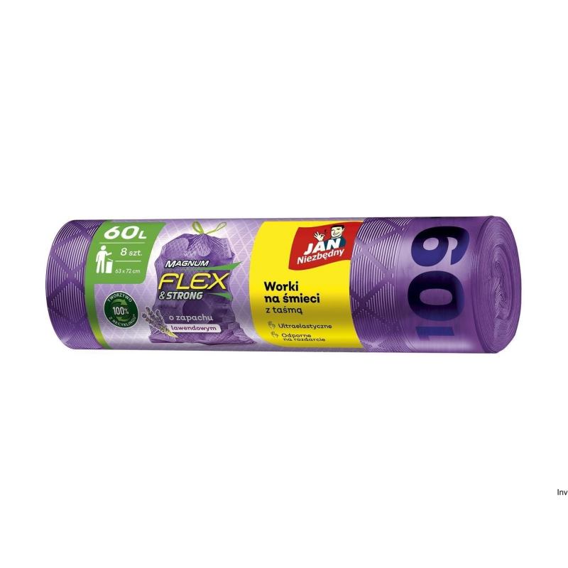 Worki na śmieci JAN NIEZBĘDNY Magnum Flex 60l, 8 sztuk, lawendowe