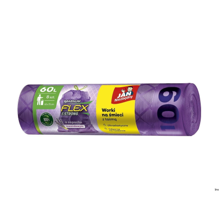 Worki na śmieci JAN NIEZBĘDNY Magnum Flex 60l, 8 sztuk, lawendowe