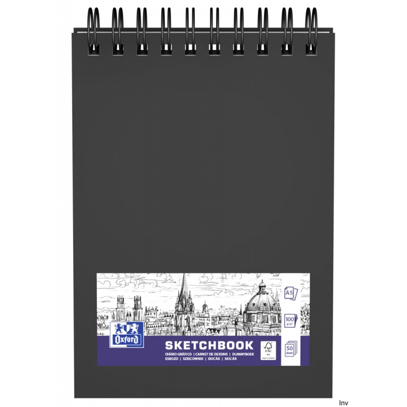 Szkicownik Oxford SKETCHBOOK A5 40 kartek 225g czarny podwójna spirala