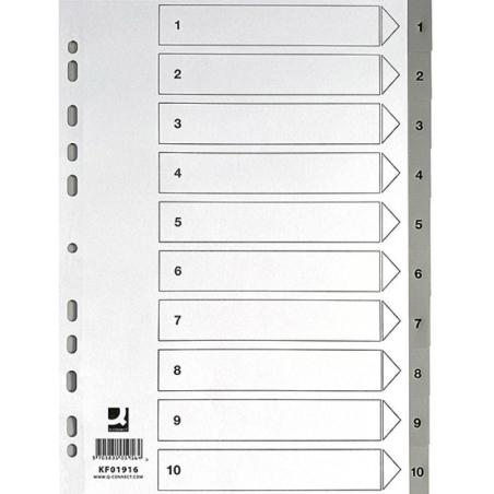 Przekładki Q-CONNECT, PP, A4, 225x297mm, 1-10, 10 kart, szare