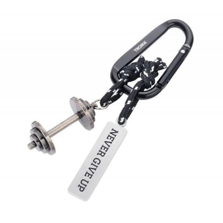 Brelok TROIKA Never Give Up, karabińczyk, metal, czarno-srebrny