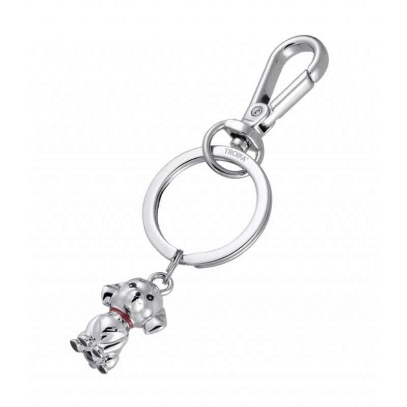 Brelok TROIKA Tiny Puppy, metalowy, srebrny, z karabińczykiem, do kluczy i torby, 11 cm
