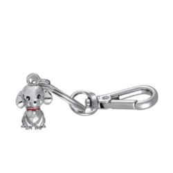 Brelok TROIKA Tiny Puppy, metalowy, srebrny, z karabińczykiem, do kluczy i torby, 11 cm