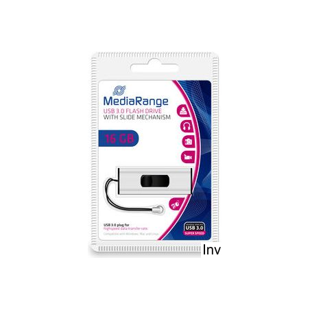 Pendrive MediaRange 16GB USB 3.2 Gen 1 srebrno-czarny z możliwością zawieszenia, MR915