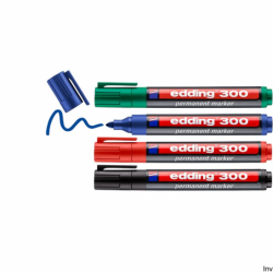Marker Edding 300, końcówka okrągła, 4 sztuki, niezmywalny, 1,5-3 mm, różne kolory