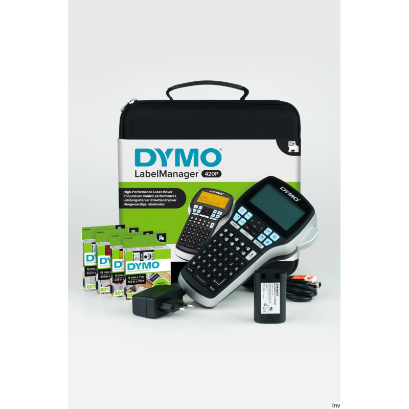 Dymo LabelManager 420P przenośna drukarka etykiet z walizką, zestaw akumulatorowy i 4 rolki etykiet D1