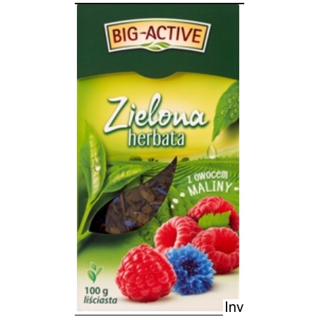 Big-Active Zielona herbata liściasta z owocem maliny 100 g