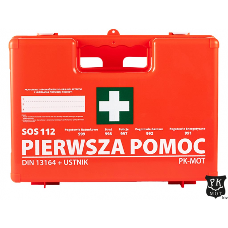 Apteczka pierwszej pomocy AZP10 13x23x29 cm REIS, 14-elementowy zestaw, przenośna, do zakładów pracy