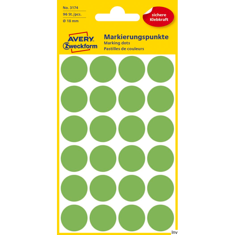 Avery Zweckform Kółka do zaznaczania 18 mm, zielone neonowe, etykiety papierowe, 96 sztuk