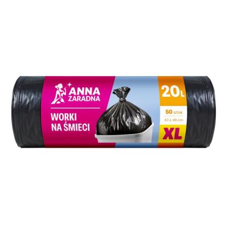 Worki na śmieci ANNA ZARADNA XL, wytrzymałe, 20l, 50 szt., czarne