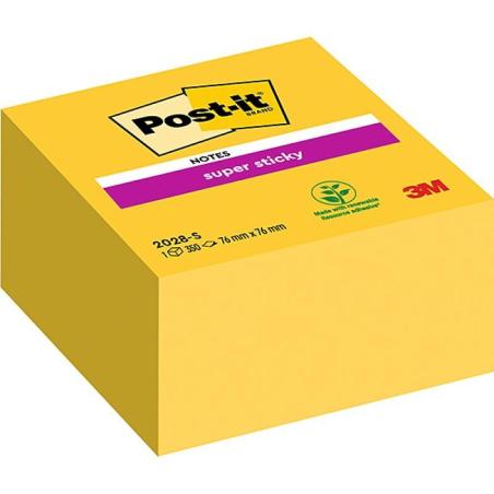 Kostka samoprzylepna POST-IT Super Sticky (2028-S), 76x76mm, 1x350 kart., ultra żółta