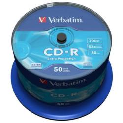 Płyta CD-R VERBATIM, 700MB, prędkość 52x, cake, 50szt., ekstra ochrona