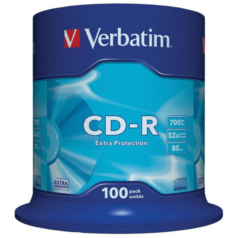 Płyta CD-R VERBATIM, 700MB, prędkość 52x, cake, 100szt., ekstra ochrona