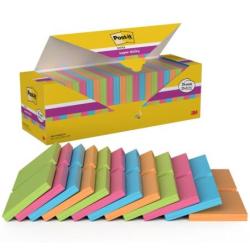 Karteczki samoprzylepne POST-IT Super Sticky (654-SS-VP24COL), 76x76mm, 90 kart./bloczek, 21 + 3 bloczki GRATIS, mix kolorów