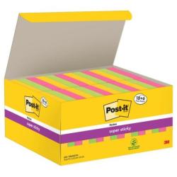 Karteczki samoprzylepne POST-IT Super Sticky (622-P24SSCOL), 47,6x47,6mm, 90 kart./bloczek, 18 + 6 bloczków GRATIS, mix kolorów