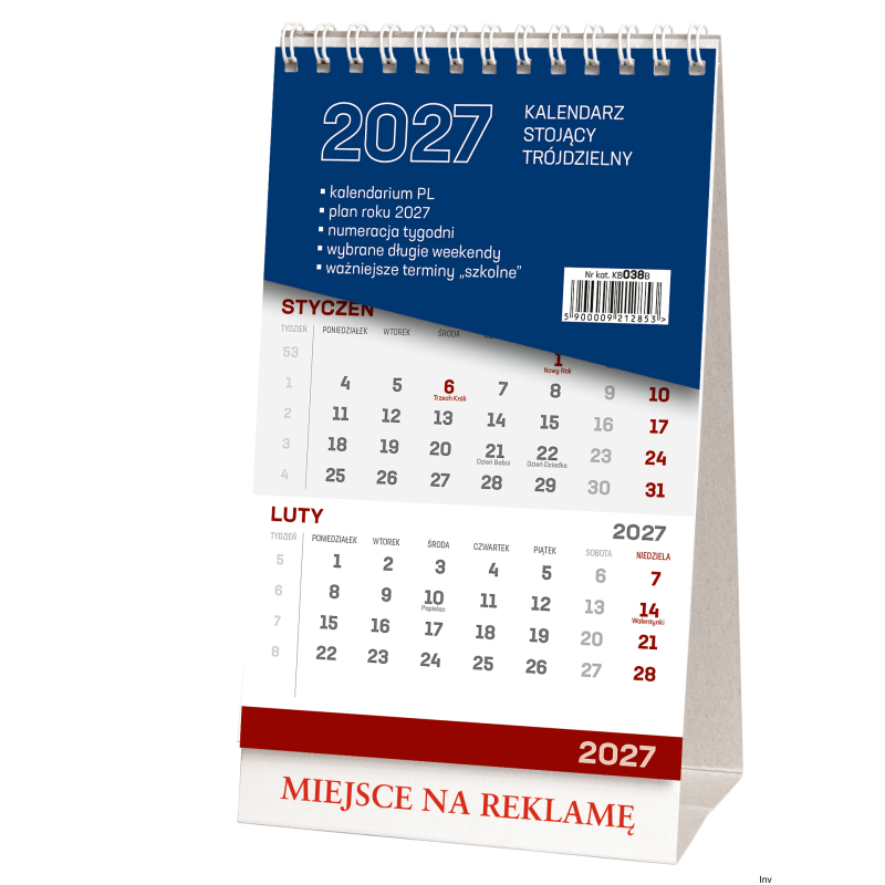 Kalendarz stojący trójdzielny 2023 Wokół Nas 110x195 mm, 12 kart, papier 70g/m2, kalendarium z imieninami