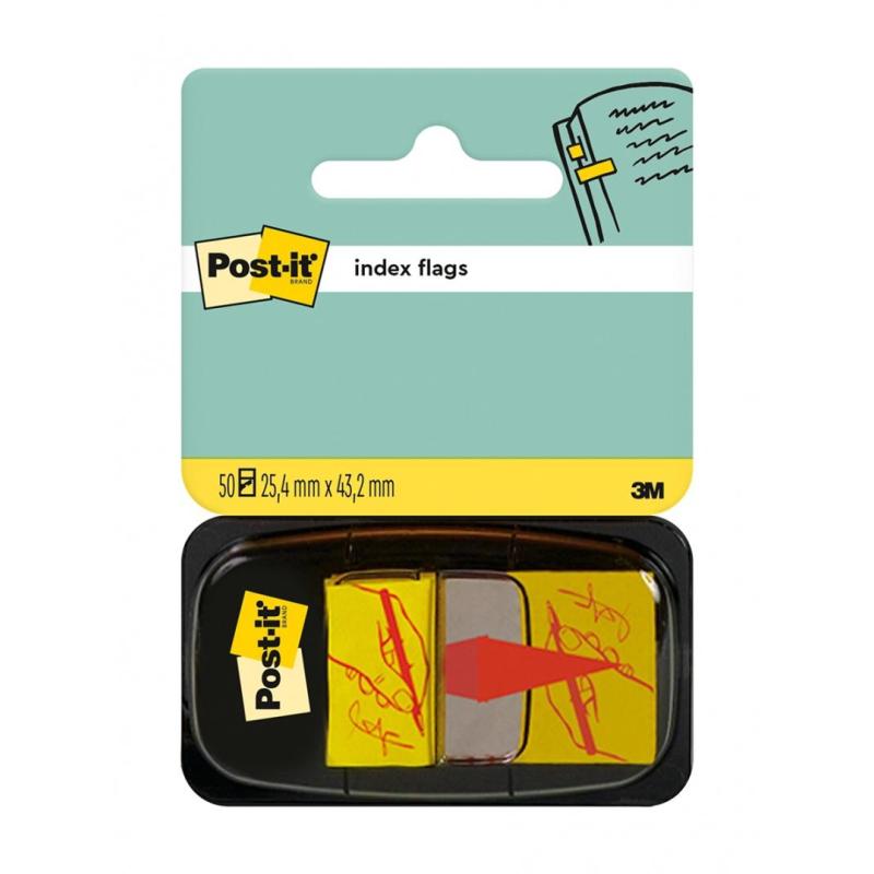 Zakładki indeksujące POST-IT z nadrukiem „ręka+ołówek” (680-31), PP, 25,4x43,2mm, 50 kart.