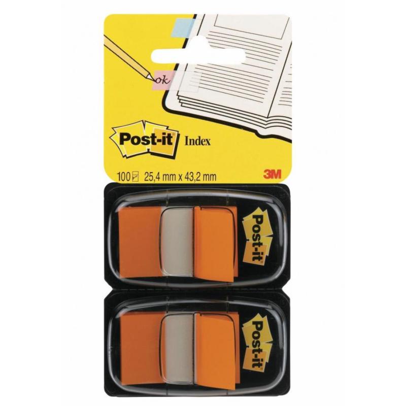 Zakładki indeksujące POST-IT (680-O2EU), PP, 25,4x43,2mm, 2x50 kart., pomarańczowy