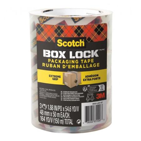 Taśma pakowa SCOTCHBox Lock, 48mm x 50m, 3szt., transparentna