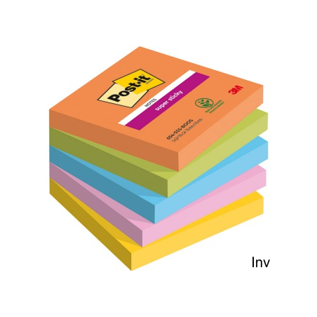 Post-it Super Sticky BOOST karteczki samoprzylepne 76x76 mm, 90 sztuk, 5 kolorów, 3M