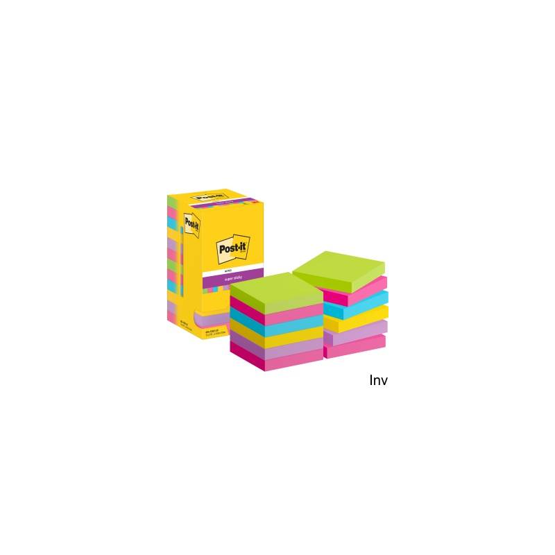 Bloczek samoprzylepny POST-IT Super Sticky 76x76 mm, 12 opakowań po 90 karteczek, mix kolorów, 3M