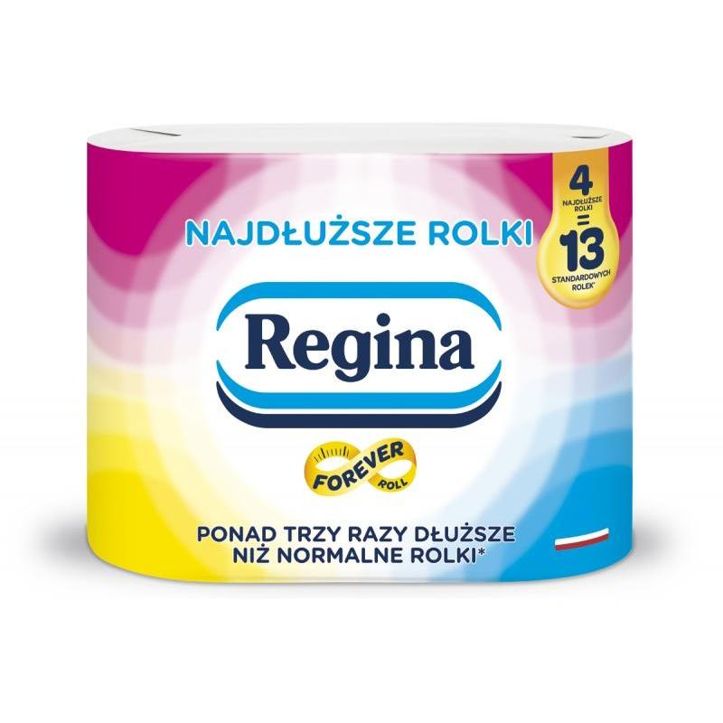 Papier toaletowy REGINA Najdłuższe Rolki, 2-warstwowy, 47m, 430 listków, 4 rolki, biały