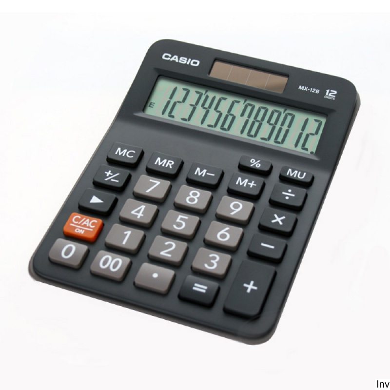 Kalkulator Casio MX-12B czarny z 12-cyfrowym wyświetlaczem, zasilany baterią i energią słoneczną
